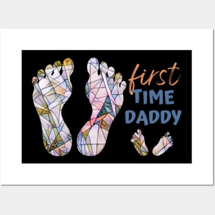 First Time Daddy Happy Father's Day Mosaic Feet Design Posters and Art